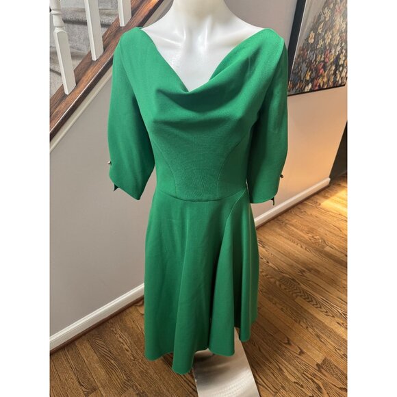 NWT Osman Eliza Asymmetric Crepe Hem Dress in Green Size 8 UK 4 US - Picture 2 of 7